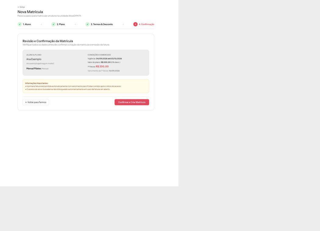 Tela de revisão antes de confirmar uma matrícula